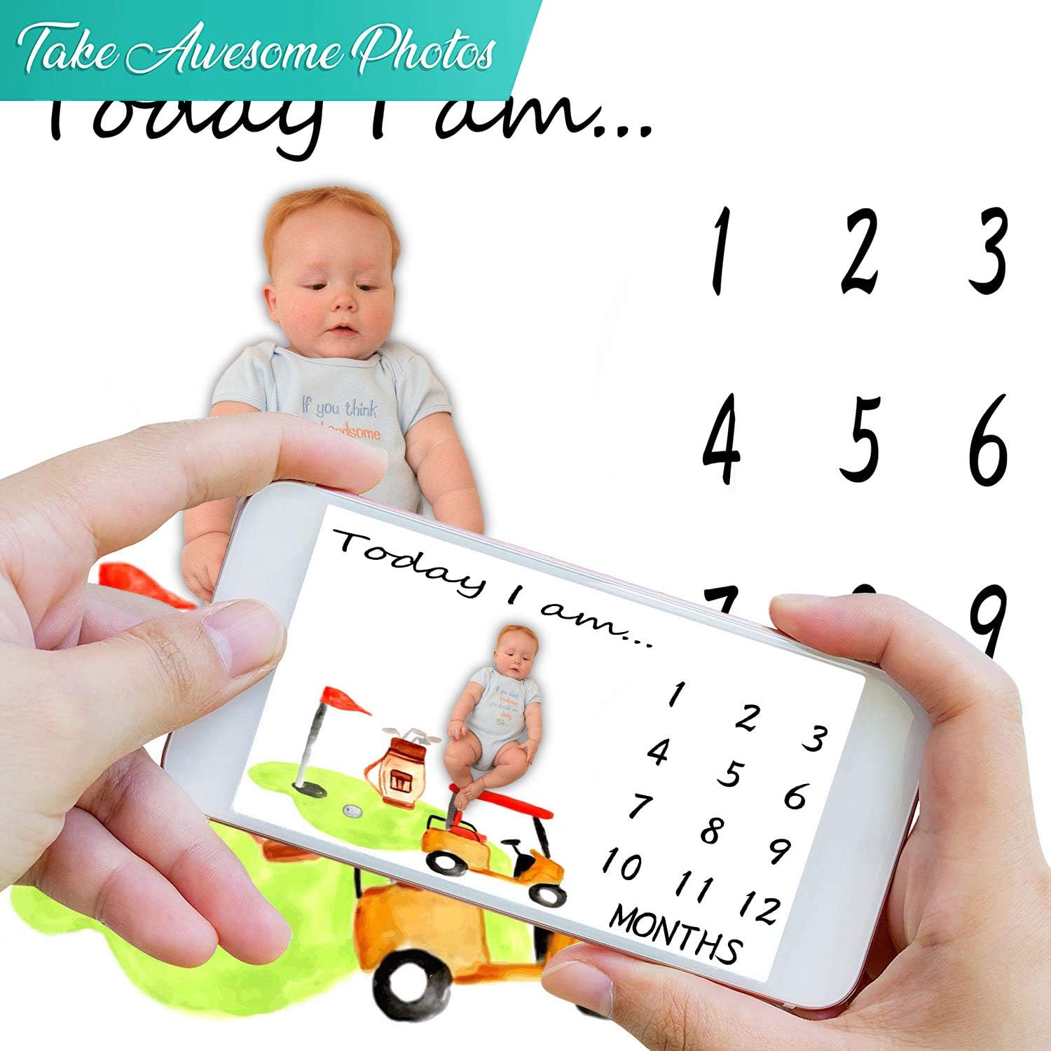 Monthly Baby Milestone Blanket 40"x40" Golf Carts Photography Blanket for Babies New Moms Growing Infants Toddler Blanket BTMYLU45 - Image 6