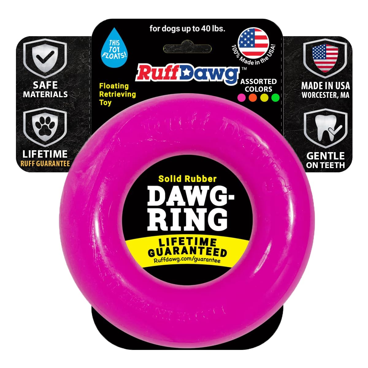Ruff Dawg Dawg-Ring - Giocattolo indistruttibile per cani fino a 18,1 kg, misura media, 15,2 cm, colore: Rosa