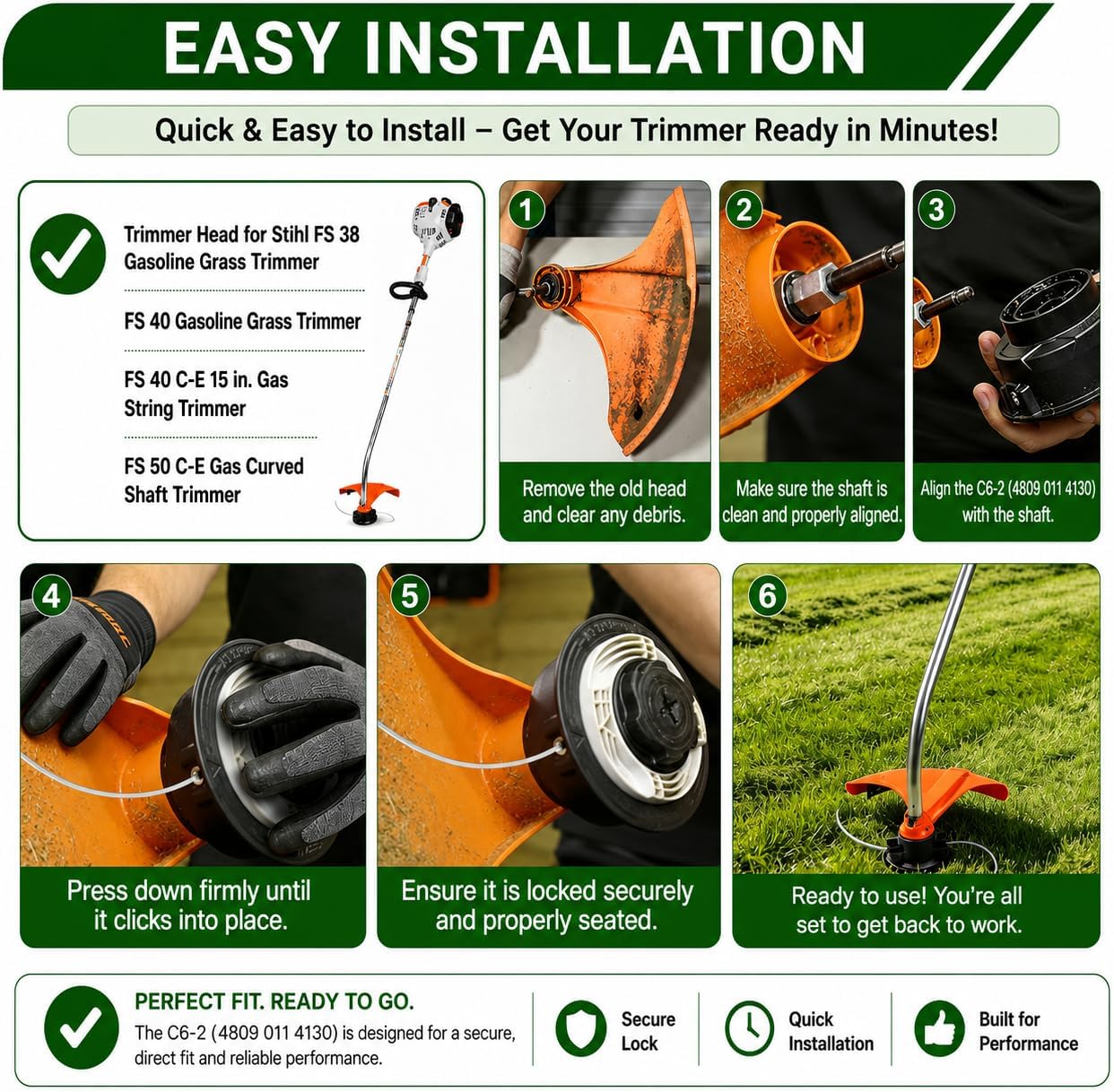 2PC Replacement C6-2 40067102126 Trimmer Head for STIHL FSA 60 R FSE60 FSA 86 R Battery Grass Trimmer/Weed Eater Head for Stihl FS 38 /FS 40 fs40c fs40 CE /fs45 C-E/FS 50 C-E Gas Curved Shaft Trimmer view 4