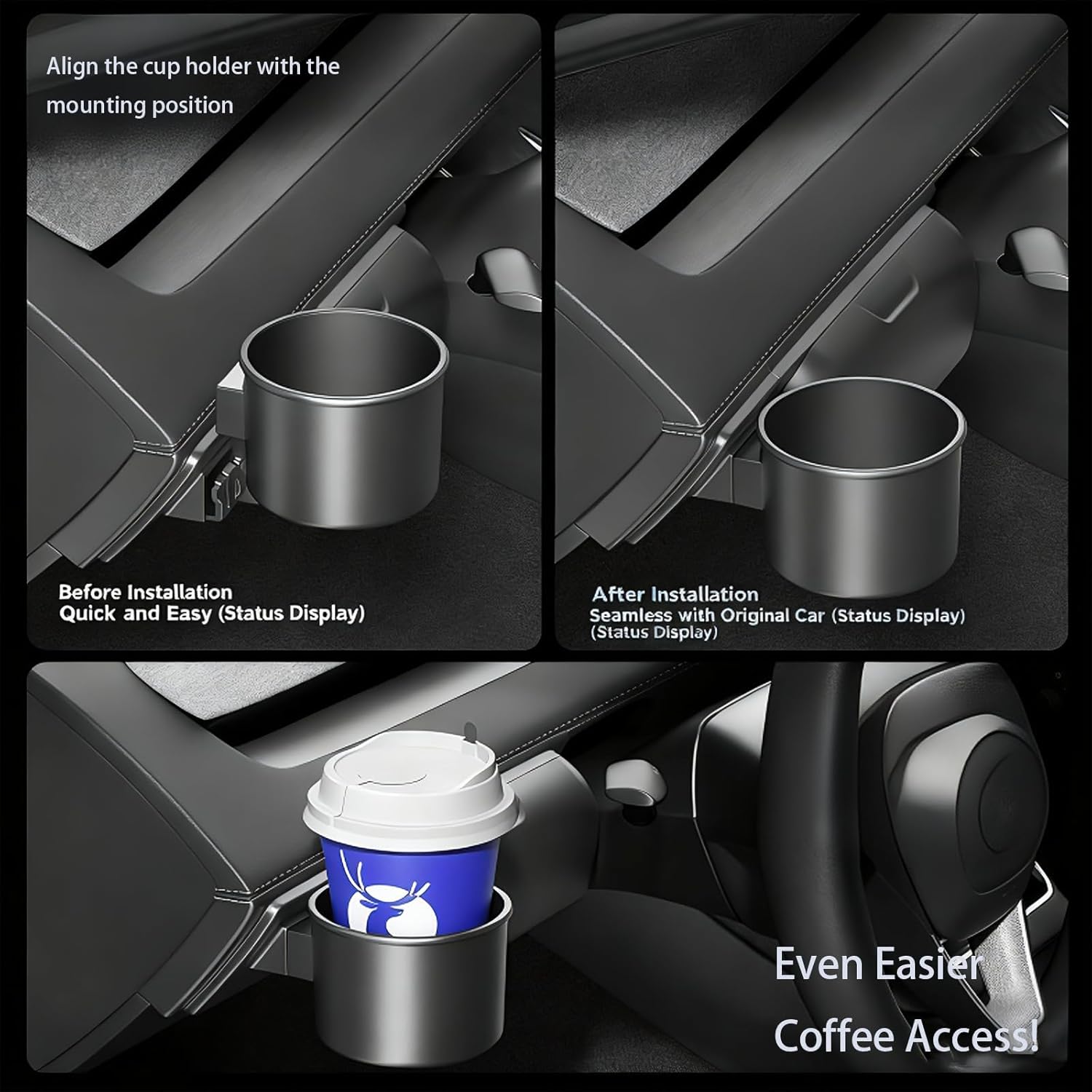 2-in-1 Sunglass Holder & Car Cup Holder for Tesla Model Y Premium 2025-2026 Durable ABS Dashboard Organizer, Easy Installation(Flocked)
