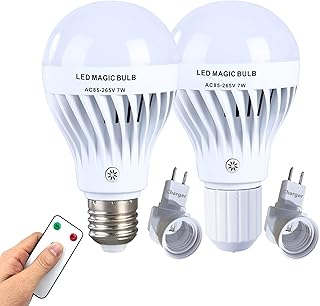 7W Rechargeable Light Bulb with Remote 2-PACK,Emergency Light Bulbs For Power Outage,Battery Backup Light Bulb Stay Lights Up When Power Failure,Wireless Light Bulbs For Home,Outdoor Activities
