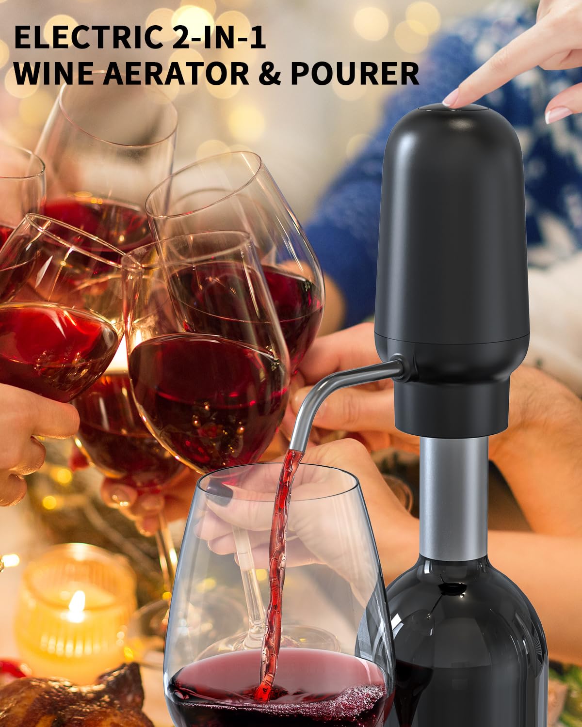 Juego de abridor eléctrico de botellas de vino recargable 5 en 1 con cortador de aluminio, abridor de vino eléctrico, aireador y vertedor de vino eléctrico 2 en 1, tapón de vino al vacío 5