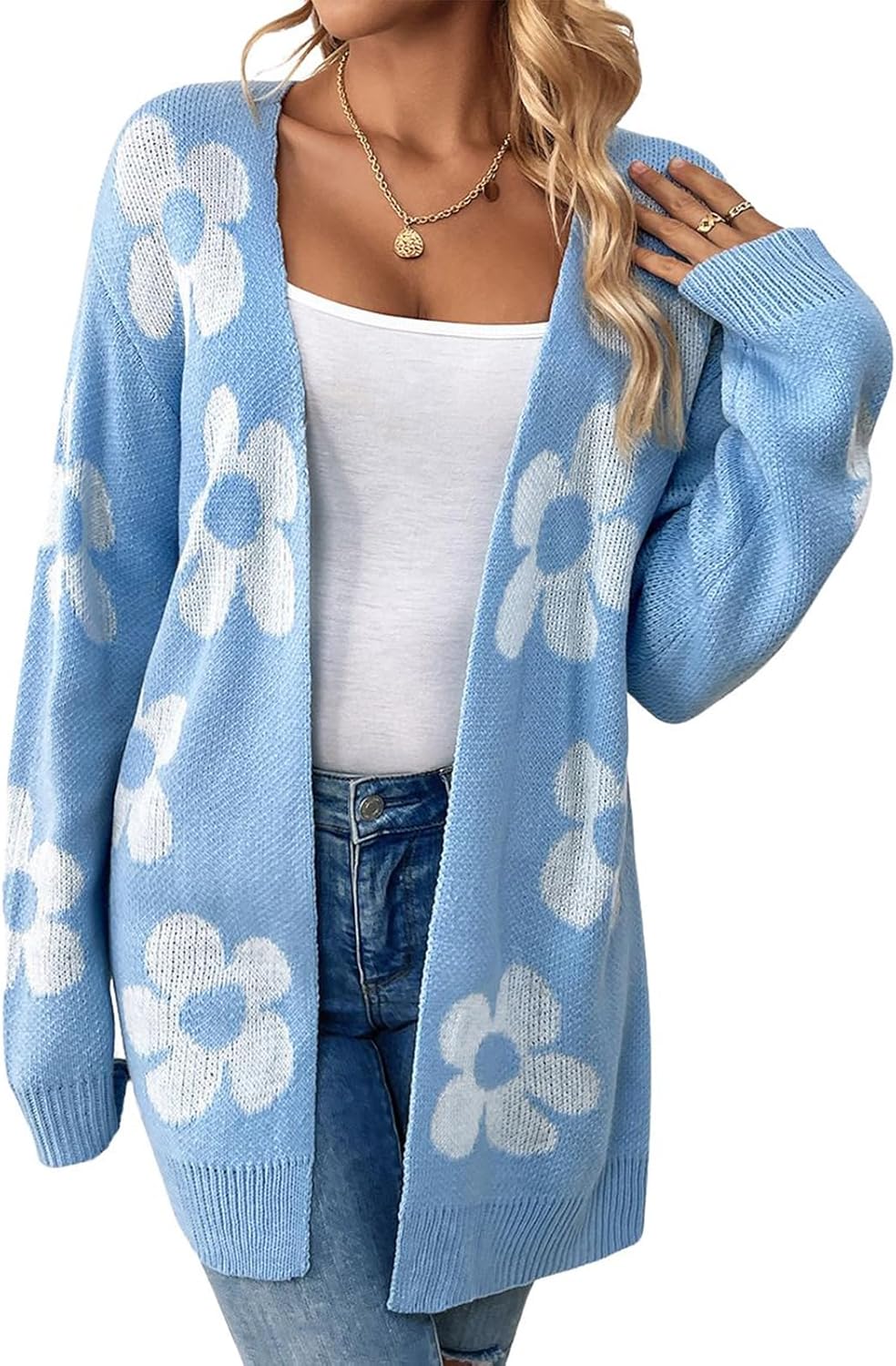 utcoco Womens Long Sleeve Cardigan Sweaters Boho Floral Casual Loose Fit Oversized Open Front Knit Outerwear