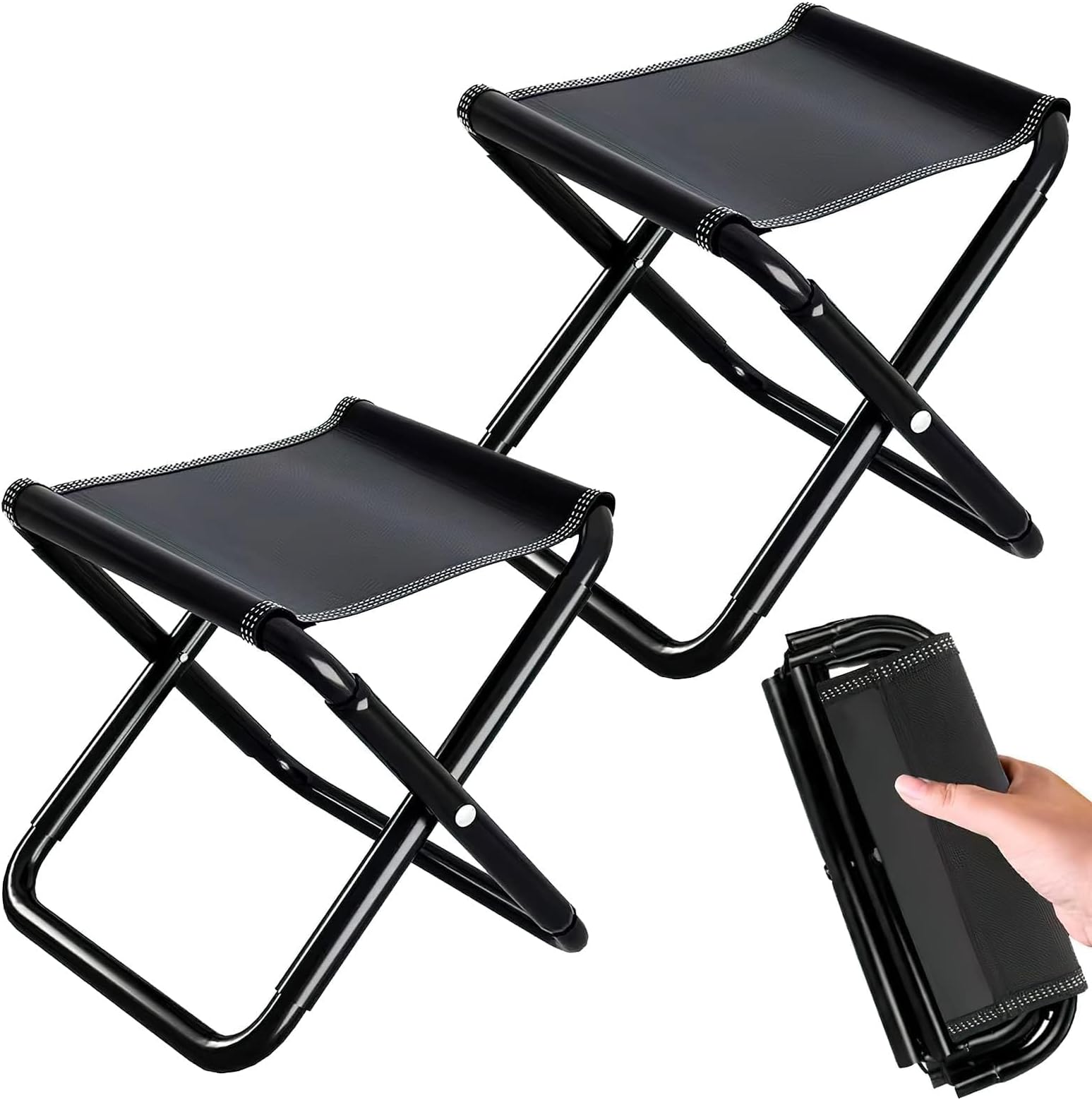 X spring Folding Camp Stool, 2 Pack Portable Folding Stool with Carry Bag, Outdoor Aluminum Alloy Stool, Folding Lightweight Camping Stool, Suitable for Fishing, Hiking, Backpacking Travelling, BBQ