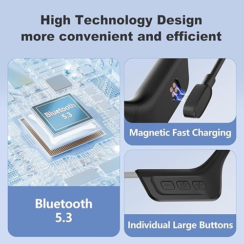 Miniatura 6 de Auriculares de conducción ósea, IPX7 impermeables inalámbricos deportivos, auriculares abiertos Bluetooth 5.3 con micrófono, tiempo de reproducción