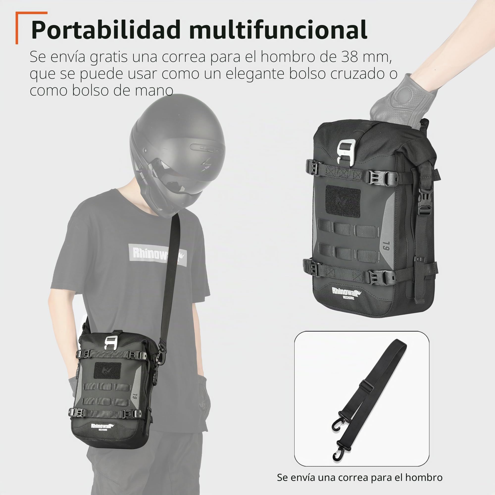Rhinowalk Bolsa para parachoques delantero y lateral, bolsa trasera Molle, accesorios de motor, color negro