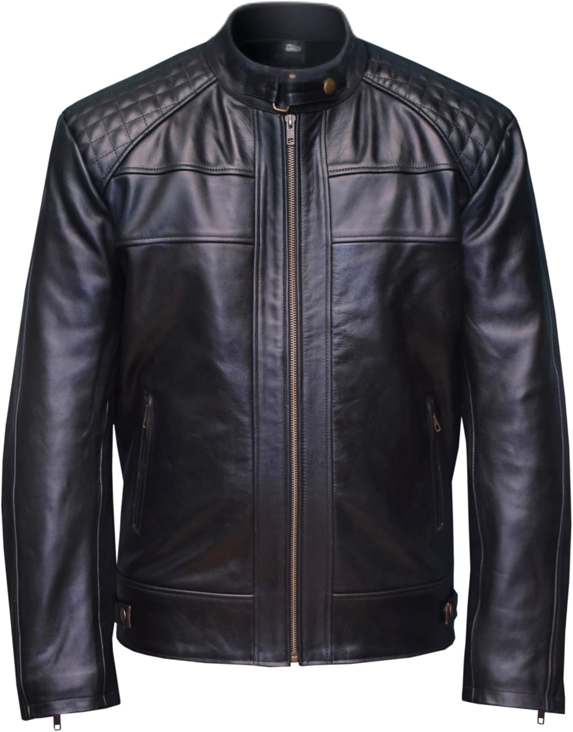 Mens Genuine Leather Jacket Cowhide Motorbike Motorcycle Moto-Jacket Real Leather Black/Brown