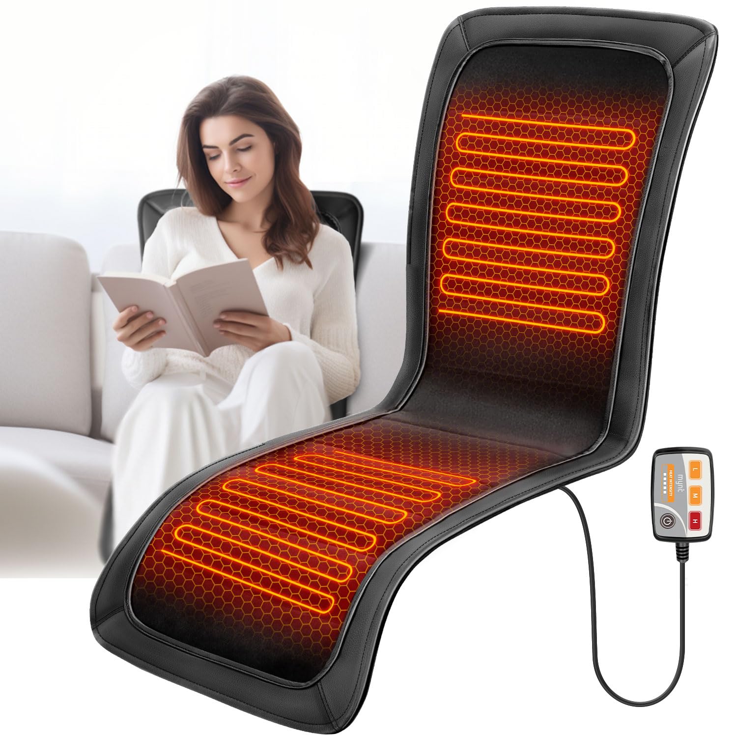 Heated Seat Covers with Upgraded PU Leather Longer in Size and Expanded Heating Area Seat Cushion with Fast Heat to Promote Blood Circulation Relieve Fatigue and Reduce Stress for Home & Office Use