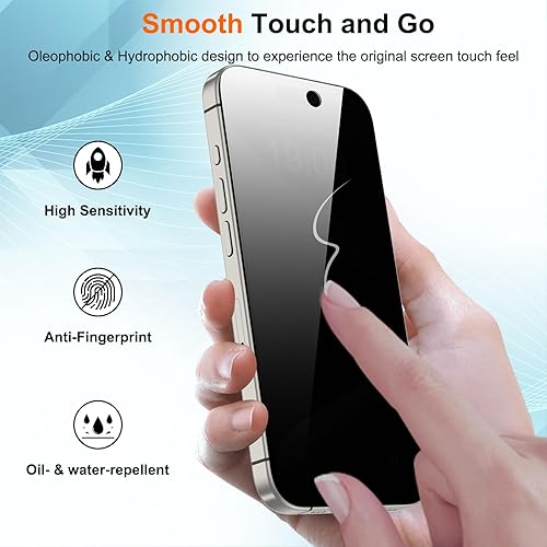 Miniatura 5 de Protector de pantalla de privacidad para iPhone 1515 Pro, antiespía, arañazos, sensible al tacto, sin burbujas, fácil de instalar, accesorios de