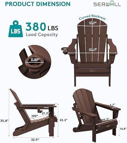 Miniatura 297 de SERWALL - Silla plegable Adirondack para patio, jardín, exterior, resistente a la intemperie, sillas para hoguera, color naranja