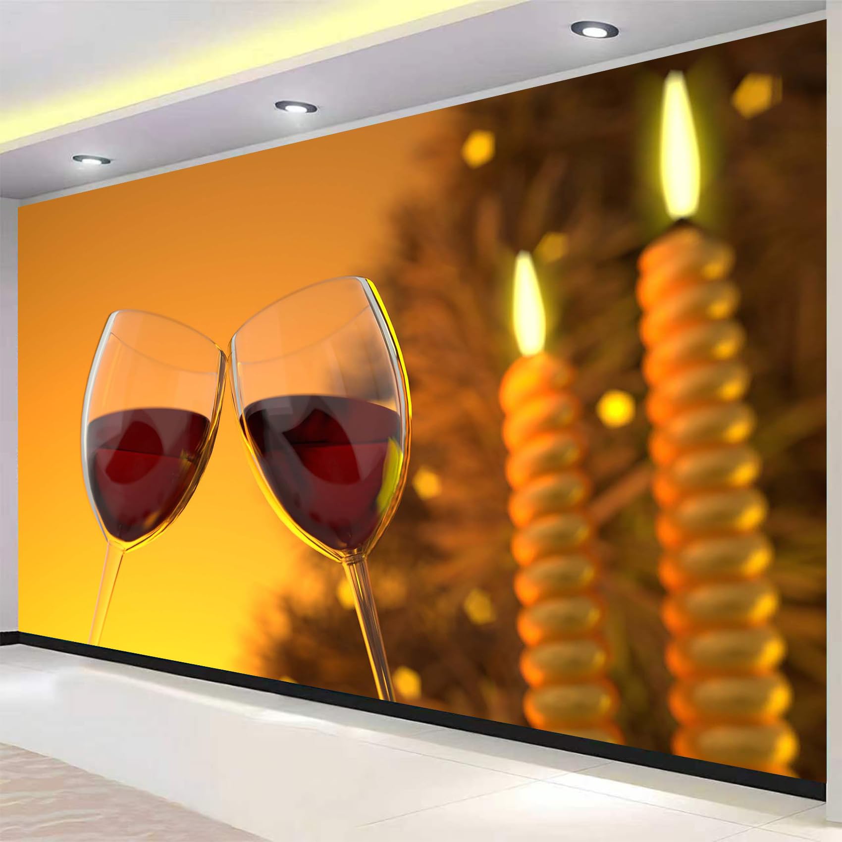 Große Vlies Fototapete Romantisches Weinglas 250x175 cm 3D Effekt Rotwein und Kerzen Wandtapete Vliestapete für Schlafzimmer Moderne Wandgestaltung Poster 3056o