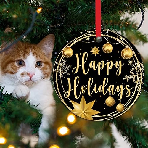 Miniatura 25 de Tree Decoration Ornaments Merry Christmas Y'all Holiday Present Ceramic Xmas Tree Ornament Gold Snowflake Ball Wreath Christmas Decorations Gift