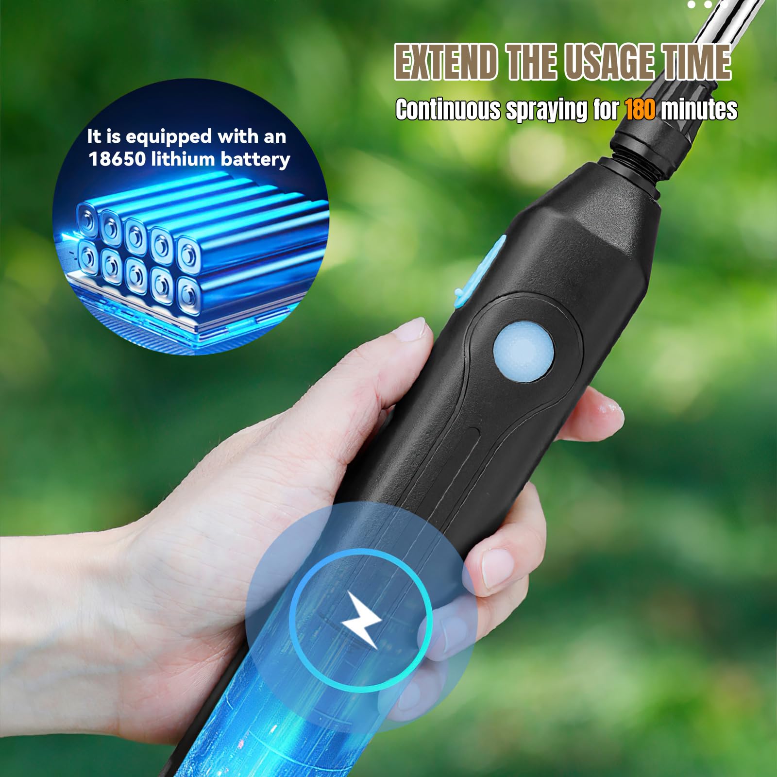 Spruzzatore elettrico da 5 litri alimentato a batteria, manico ricaricabile USB, tracolla per esterni, 3 ugelli nebulizzatori, spruzzatore portatile da giardino con bacchetta retrattile (10 L, verde)