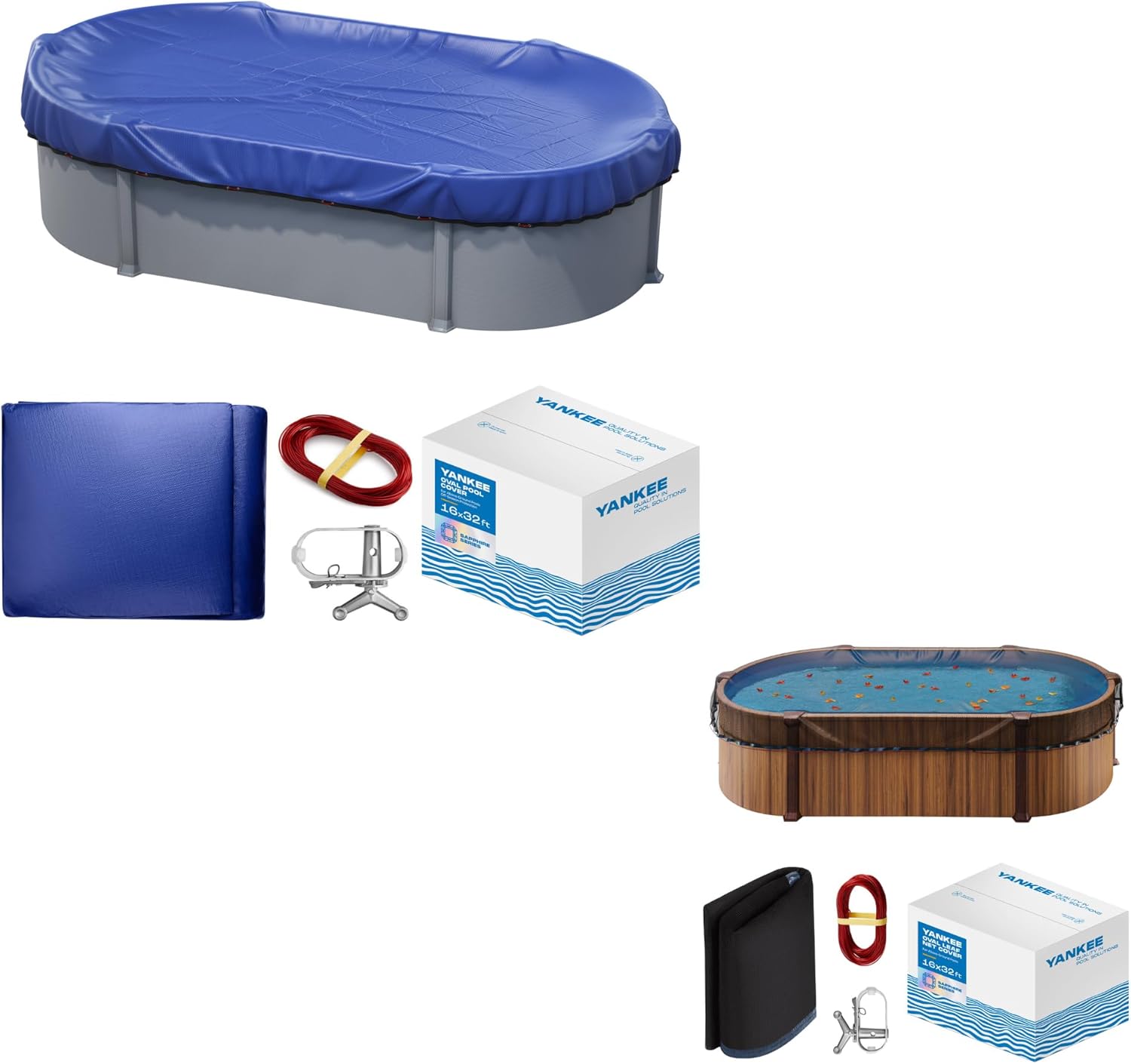 Yankee Pool Cover | Oval 16x32 ft Winter Pool Cover | Extra Thick & Durable Above Ground Pool Cover + Leaf Net Cover for Oval Pool 16x32 Ft - Heavy-Duty 0.15” Above-Ground Pool Net |Pool Leaf Net