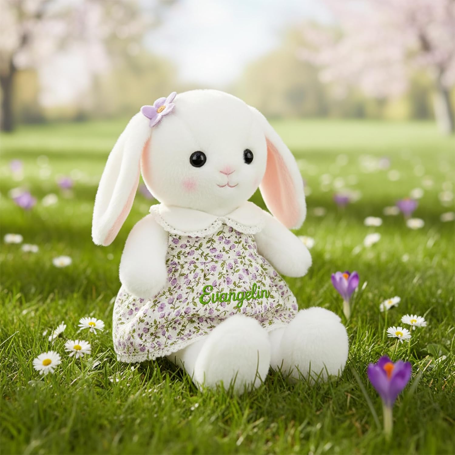 TNYKER Personalized Easter Gifts Bunny Rabbit Doll Custom Bunny Stuffed Animal in Flower Dress Monogrammed Embroidered Name Plush Bunny Toy for Kids Baby Girls Boys