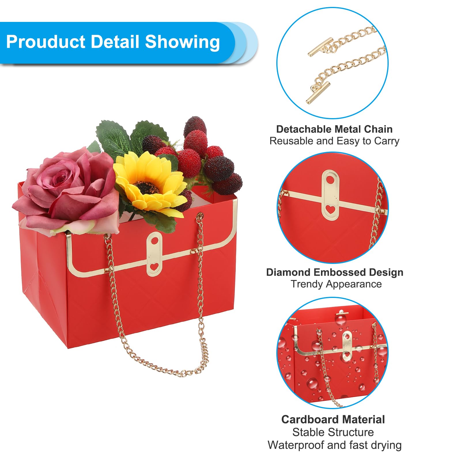 PATIKIL Fiore Scatola regalo 24pz Carta Bouquet Fiore Regalo Borsa con Manico Tote Rettangolare Borsa per Fioraio Matrimonio Festa Compleanni Giorno Sposa Doccia, Rosa & Puro Nero