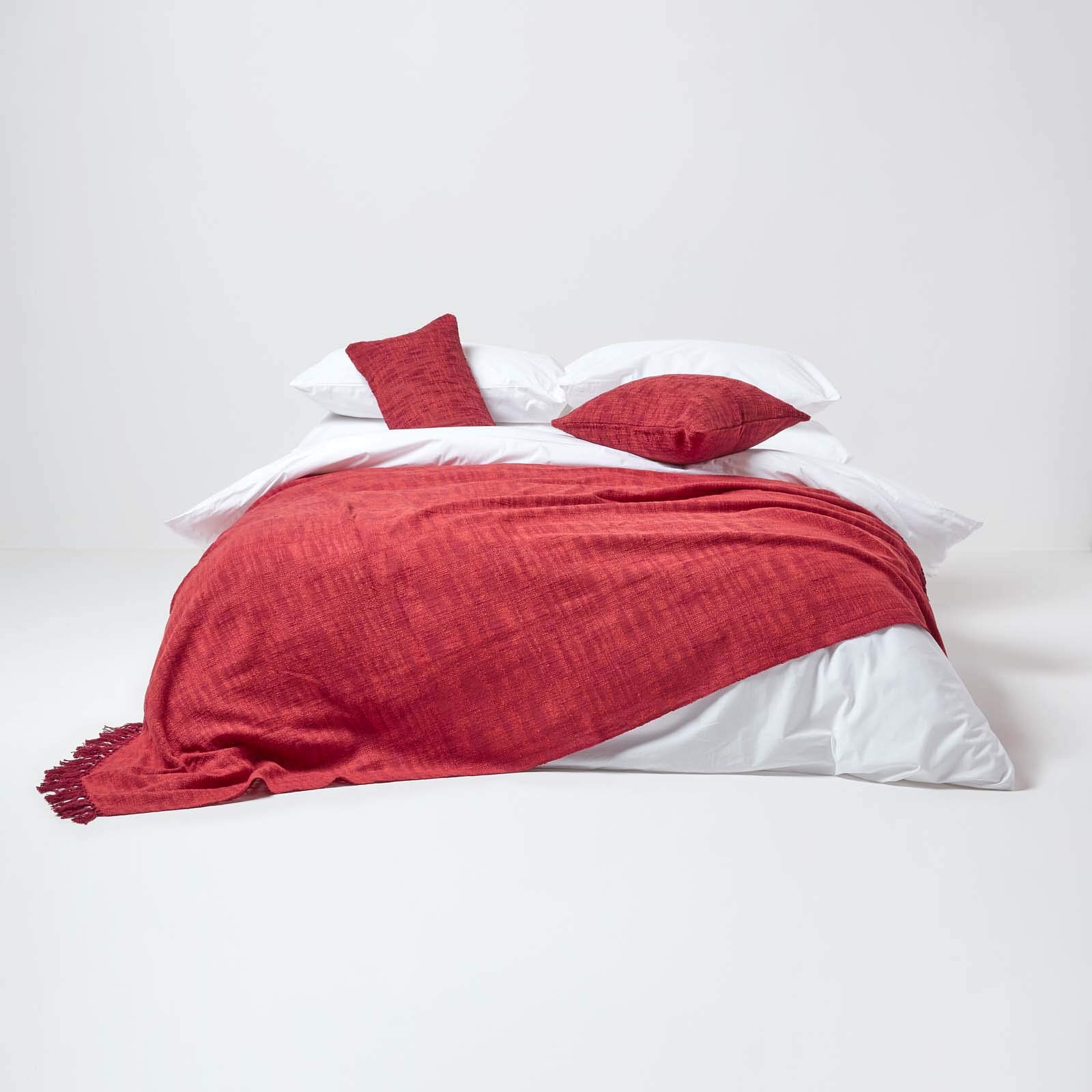 Homescapes Wohndecke Nirvana Slub orangerot – handgewebte Baumwolldecke 225x255 cm, Tagesdecke aus 100% Baumwolle mit Struktur & Fransen, Sofaüberwurf im natürlichen Look, Oeko-TEX