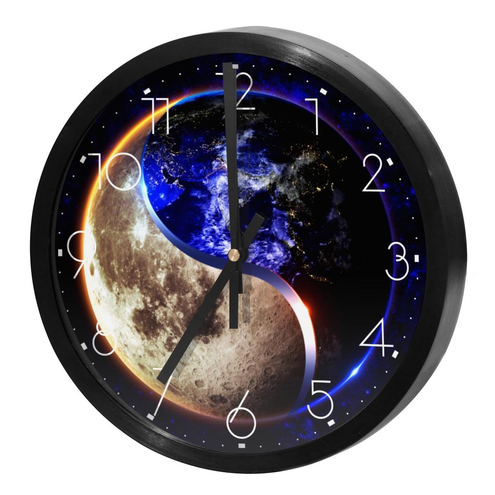 Horloge murale silencieuse à quartz design Yin Yang Terre pour le salon
