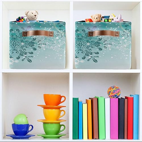 Miniatura 7 de Cesta de almacenamiento de Navidad de copos de nieve de color verde azulado turquesa plateado para estantes, organización de armario, estante de