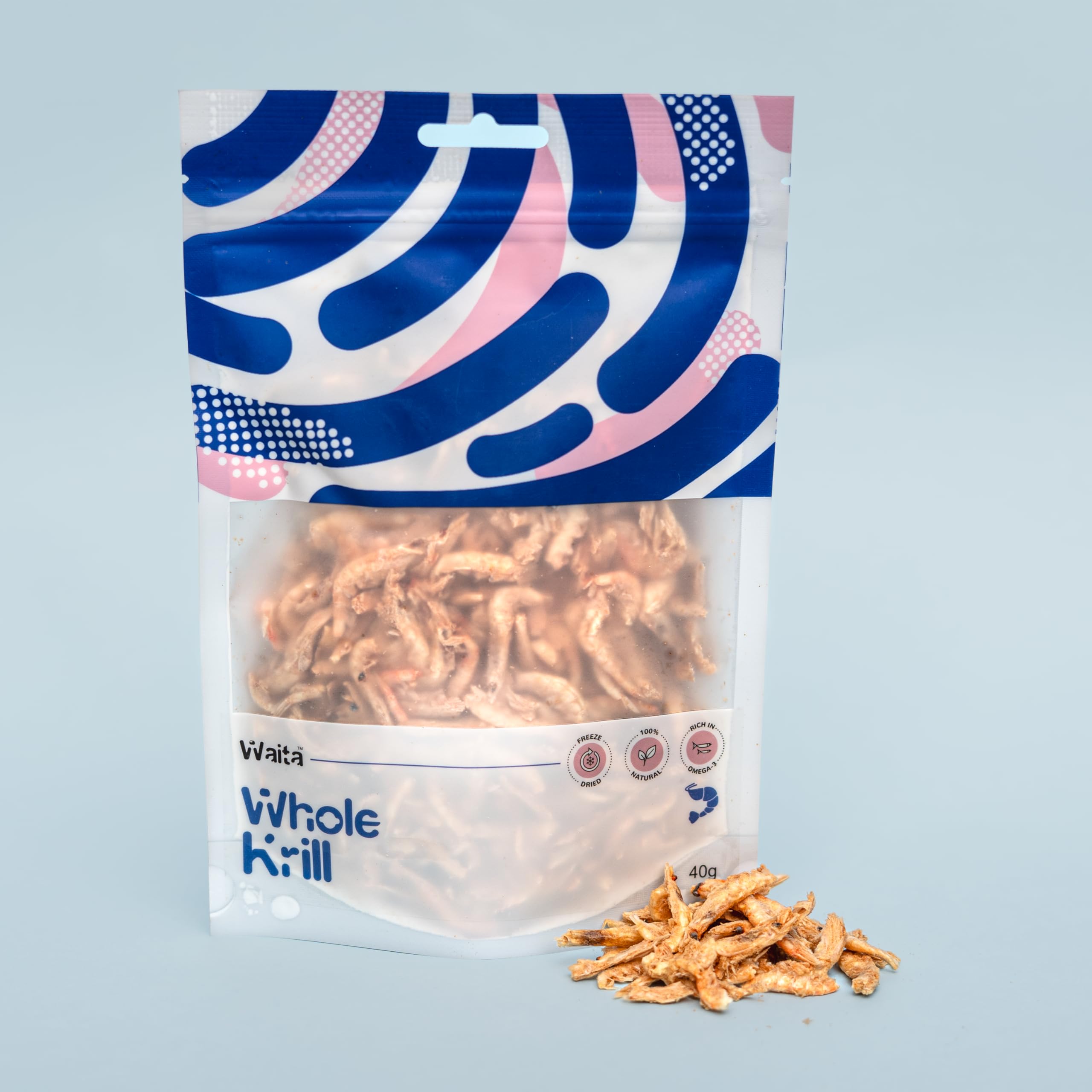 Waita Freeze Dried Whole Krill Dog Treats & Cat Treats 3 x 40g | 100% Whole Krill | High Protein Natural Grain Free Treats | Omega 3 Rich Single Ingredient Snack