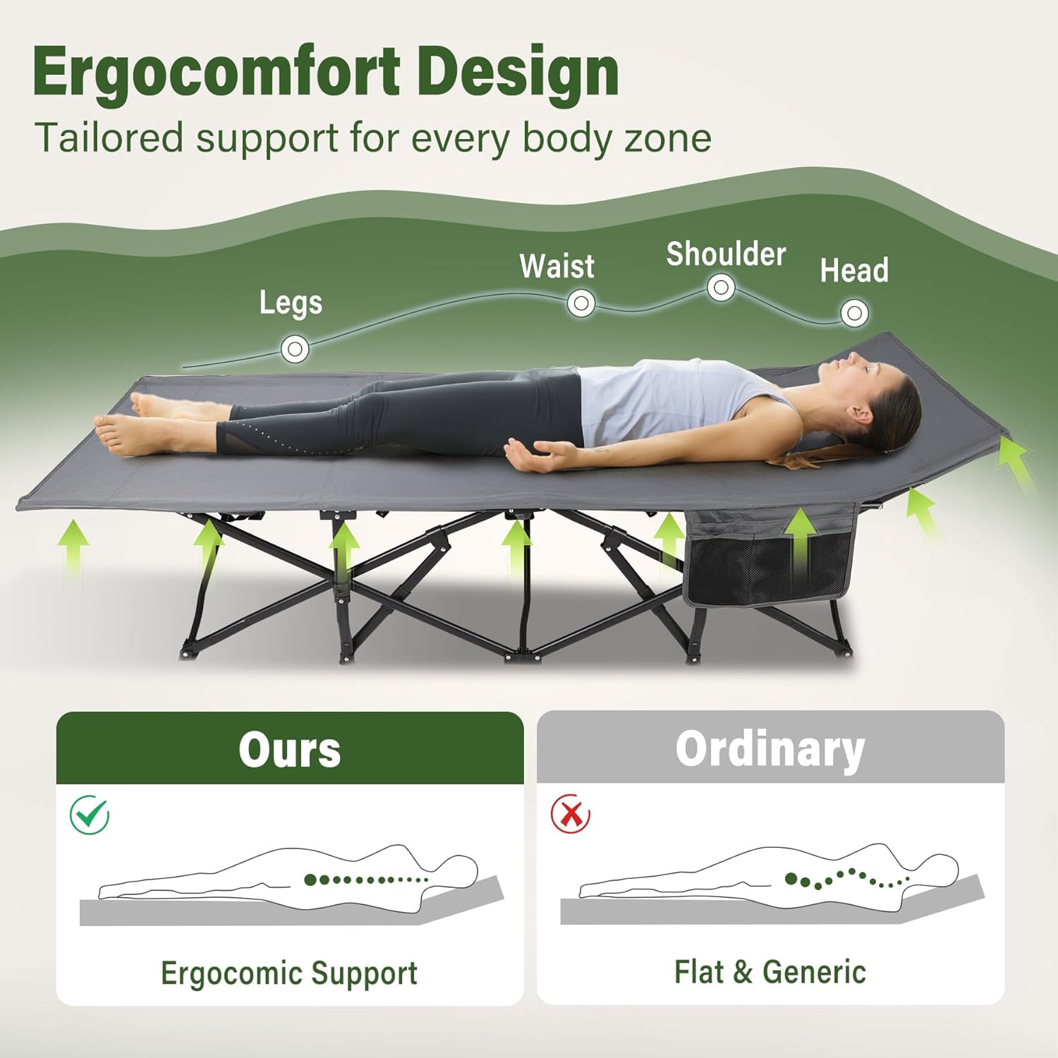 RedSwing Folding Camping Cots for Adults 500lbs, Strong Heavy Duty Wide Sleeping Cots for Camp Office Use, Double Layer Oxford, Portable with Carry Bag