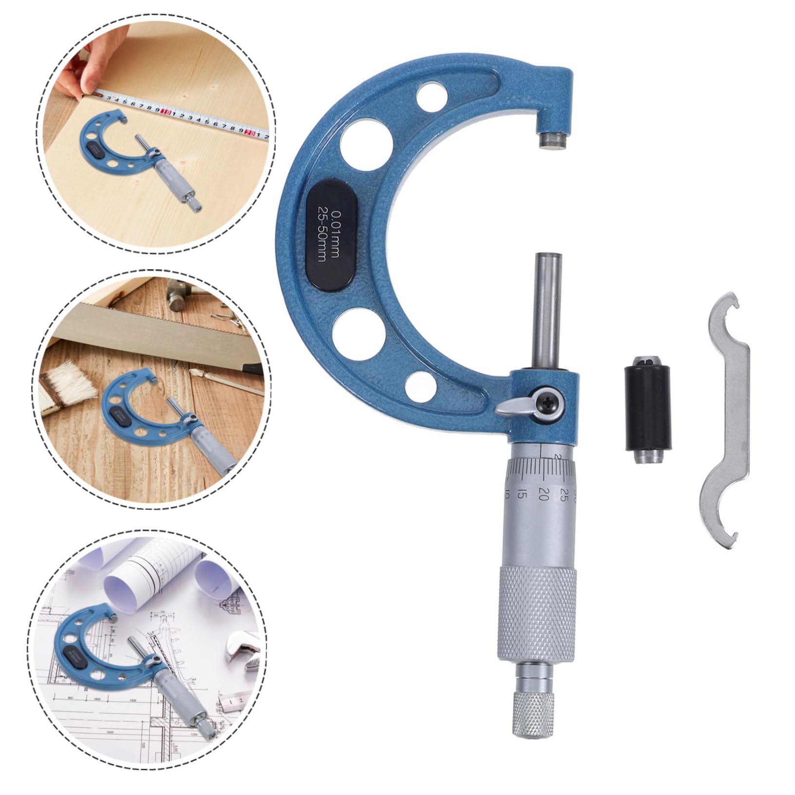 ABOOFAN Micrometro Esterno in Acciaio Inox, Graduazione 0,01mm, Campo 25-50mm, Strumento di Misurazione Preciso per Officina e Controllo Qualità