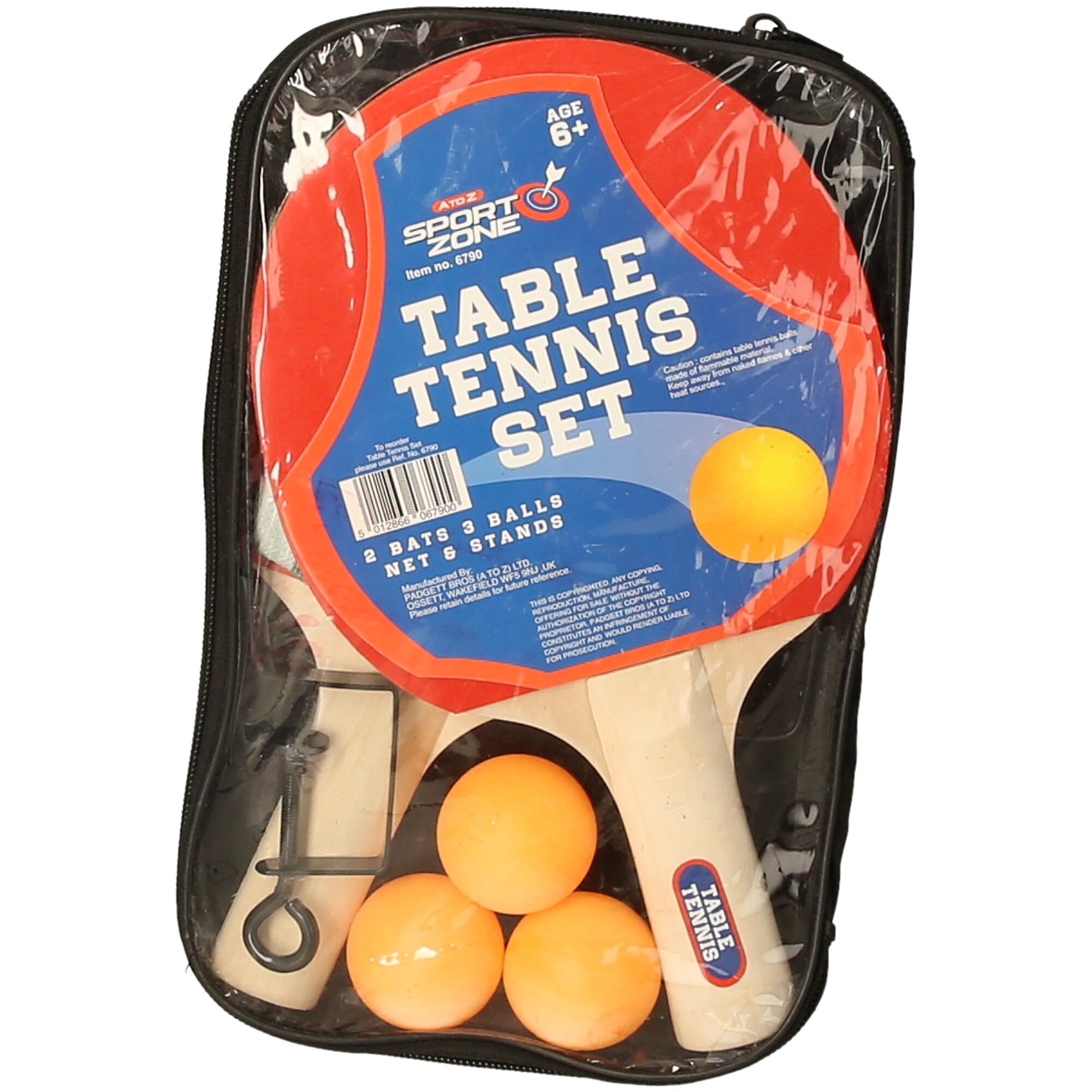 Table Tennis Set, 2 Bats, 3 Balls, Net and Stands, Ages 8+, Red