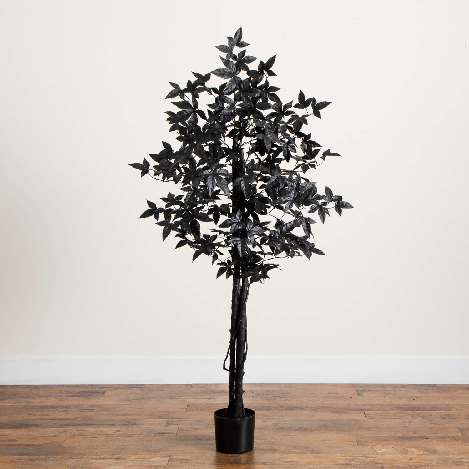 Nearly Natural 5ft Artificial Halloween Black Maple Tree with Natural Trunk - Indoor Decor for Haunting Holiday Display