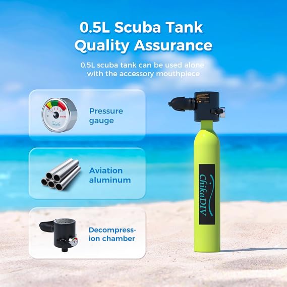 Mini Scuba Tank with Sub-Mask, 0.5L Scuba Tank with Snorkel Mask Lung with Full-face Mask Underwater Breathing Mask