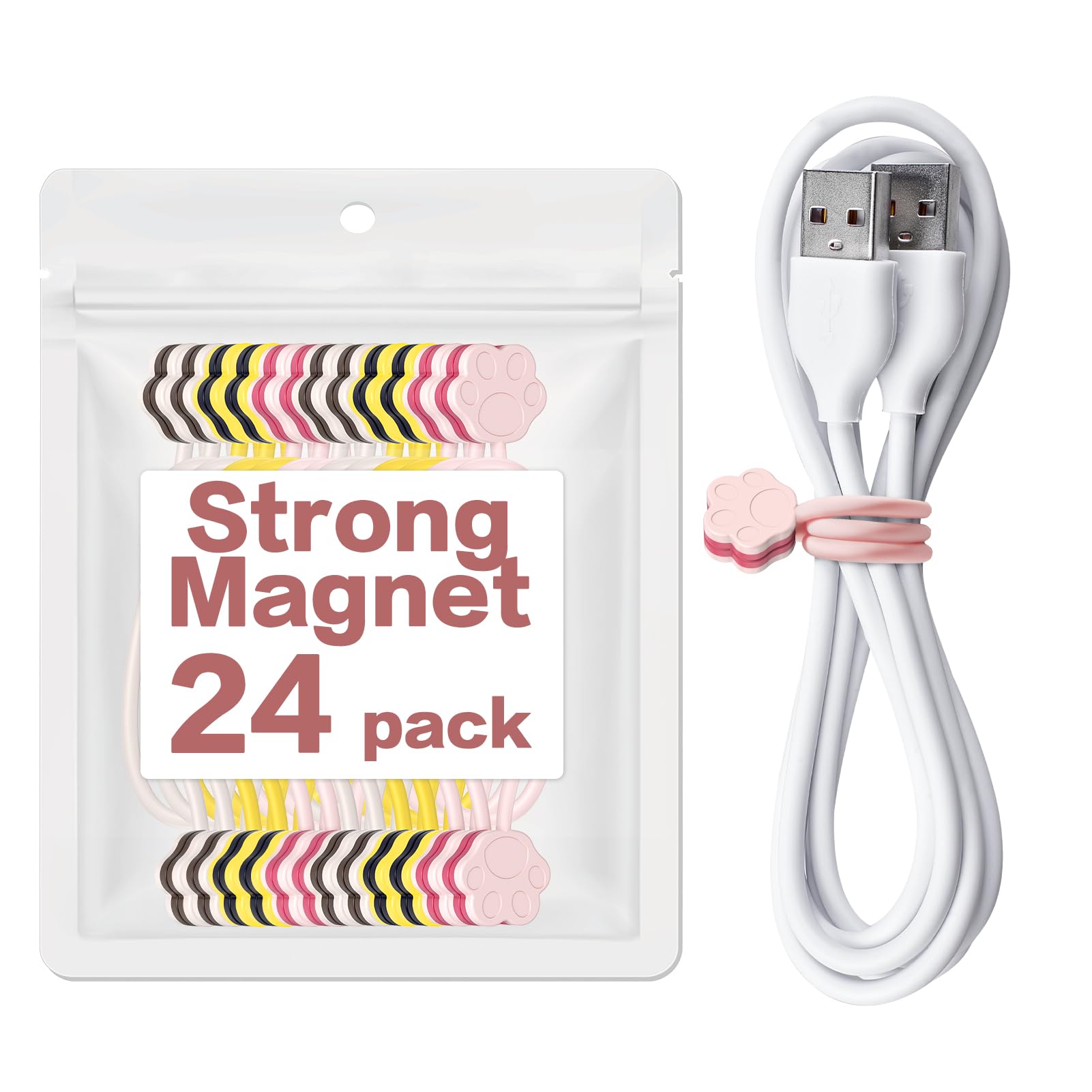 Lindas bridas magnéticas de silicona para cables (24 unidades, 7.28 pulgadas) reutilizables, fuerte absorción magnética, ideal para agrupar y organizar, sostener marcadores de libros, imanes de nevera