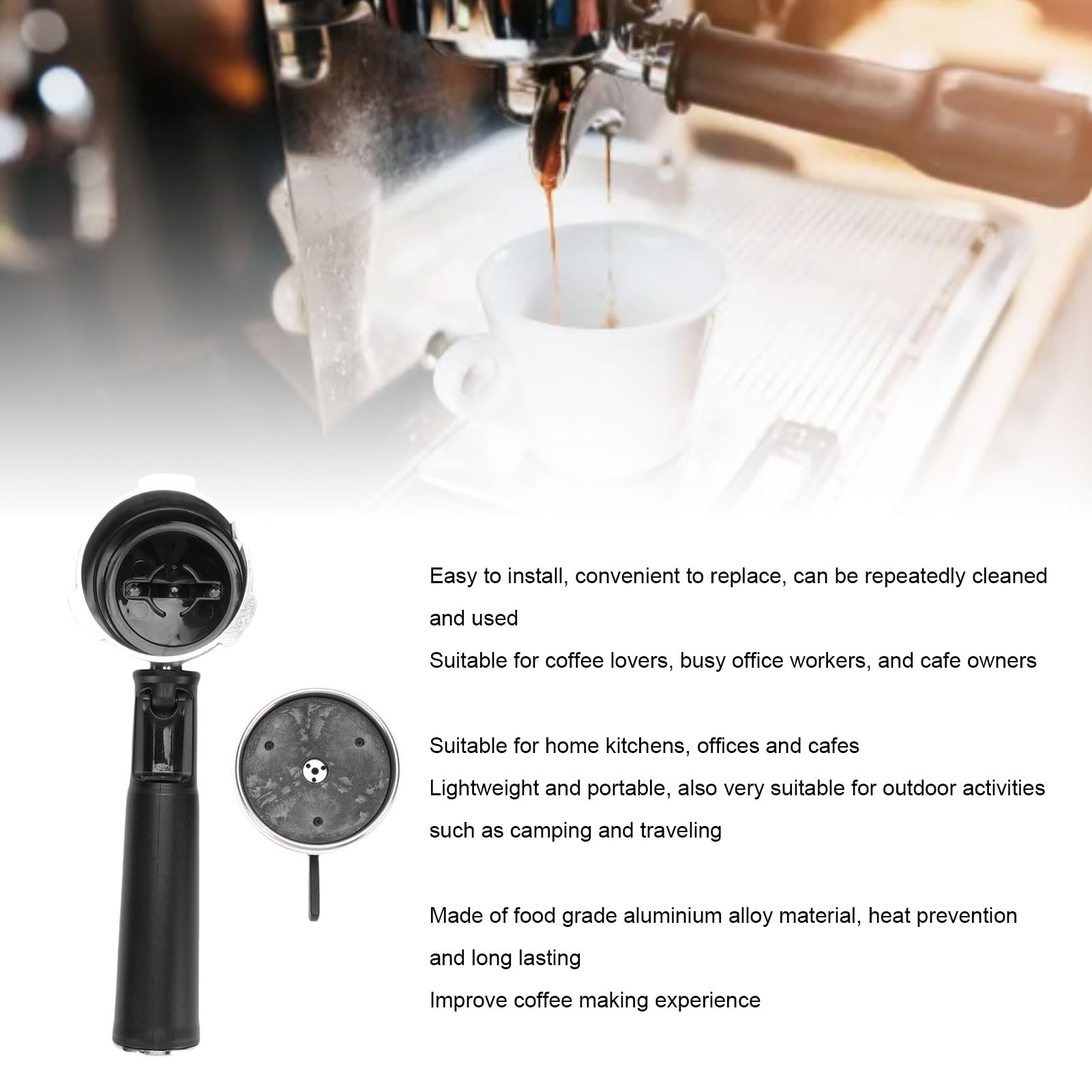 Jiawu Soporte para Filtro de café de Aleación de Aluminio de, 51 Mm, Fácil de Montar para Amantes del café en Casa y Oficina