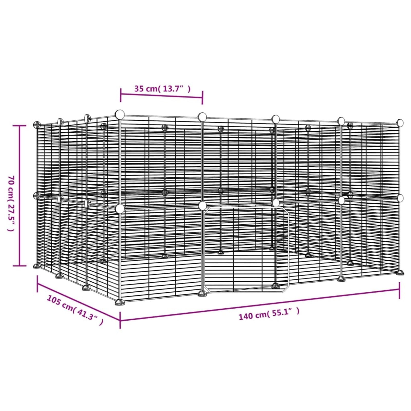 Jaula para Mascotas de 28 Paneles Puerta, JUDYY Jaulas para Conejos, Jaula Cobaya, Recinto para Conejos, Valla para Mascotas, Parque para Conejos, Cosas para Conejos, Acero Negro 35x35 cm