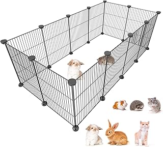 Pet Playpen Pet Fence Hamster Playpen, Guinea Pig Playpen Small Animal Playpen Portable Playpen, Rabbit Playpen Guinea Pig Cages, Metal Wire Fence for Puppys Rabbit Kitten Hedgehog, Portable, Black