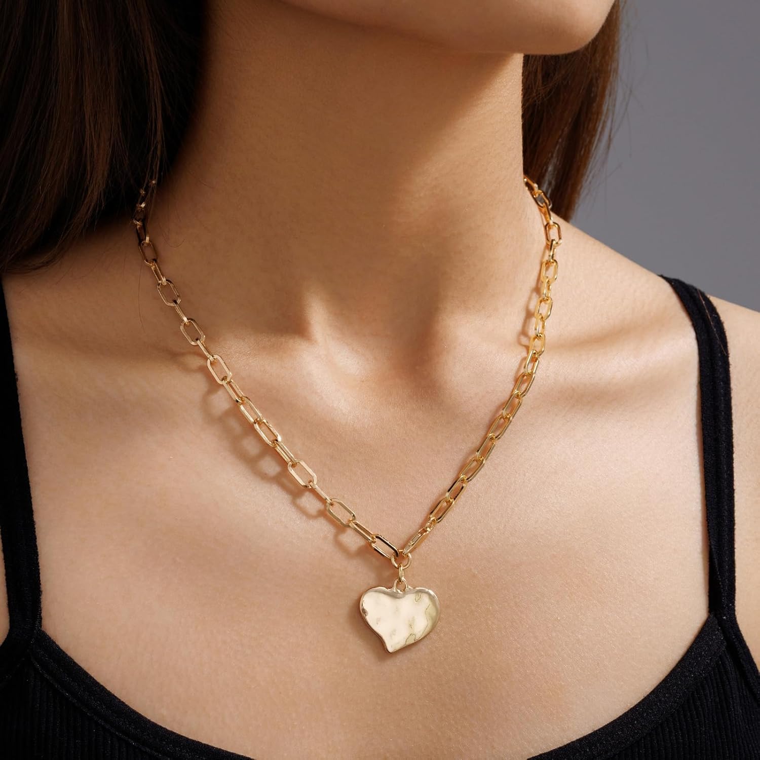 Glowave Gold Plated Heart Necklace, Chunky Gold Necklaces for Women, Charm Pendant Jewelry Gift for her - Image 3