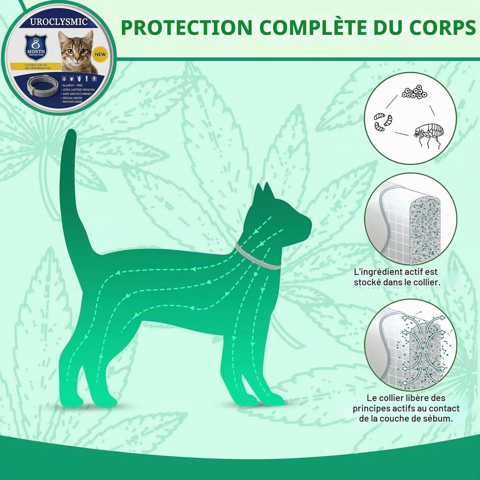 Lot de 2 Colliers pour Chat, Protection de 16 Mois, Prévention des Infections, Huiles Essentielles Naturelles, Collier Ajustable Étanche, Sécurité et Confort pour Chats de Plus de 7 Semaines