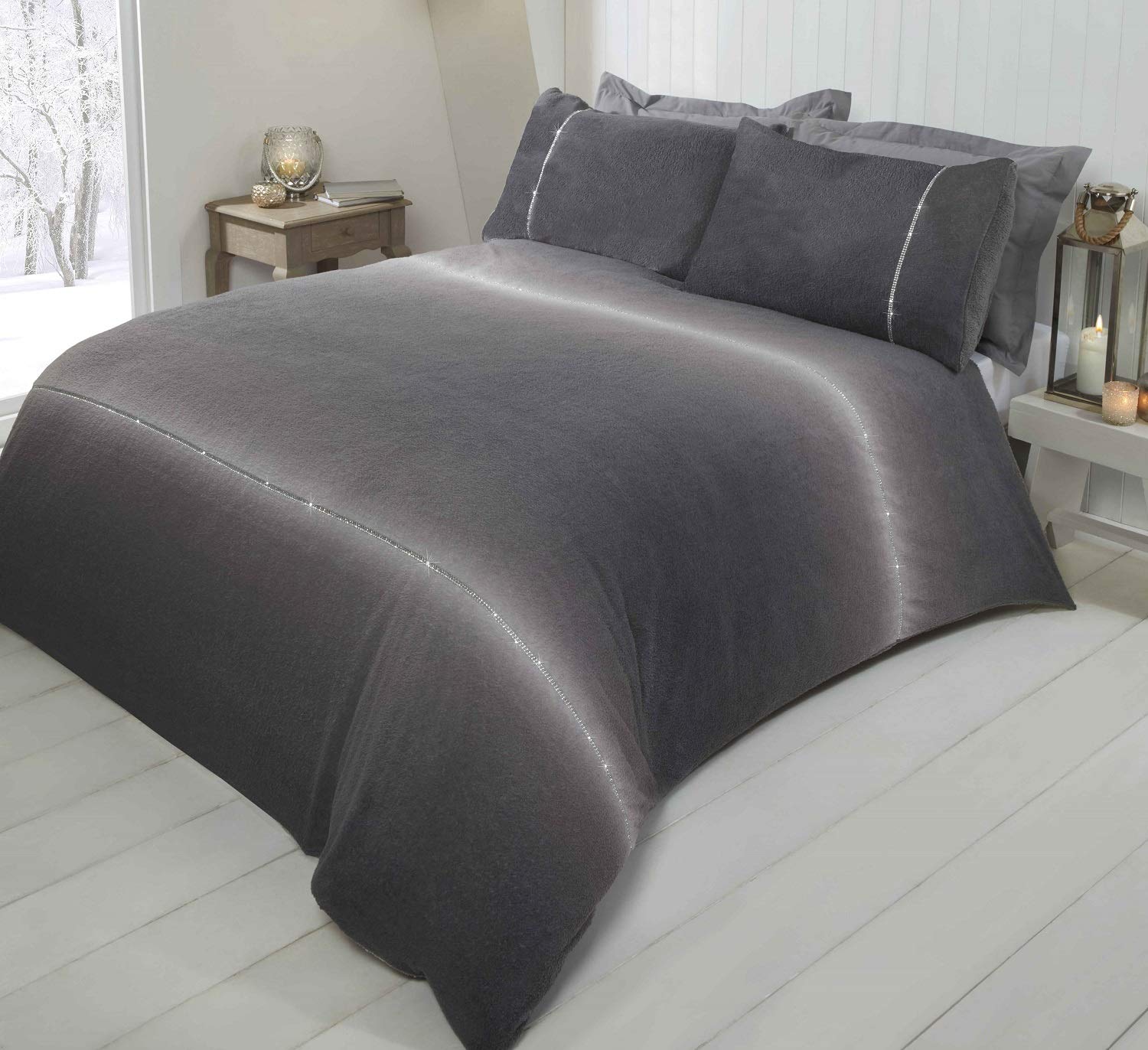 Rapport Home Single Teddy Fleece Duvet Cover Set - Grey