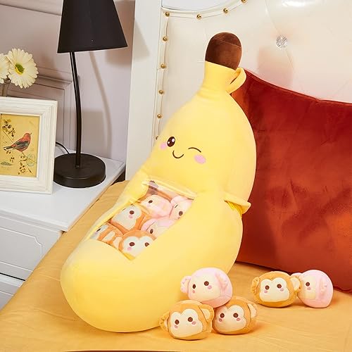 Linda almohada de peluche de plátano, juguete kawaii de plátano, aguacate, zanahoria, extraíble, esponjoso, regalos creativos, pata de gato,