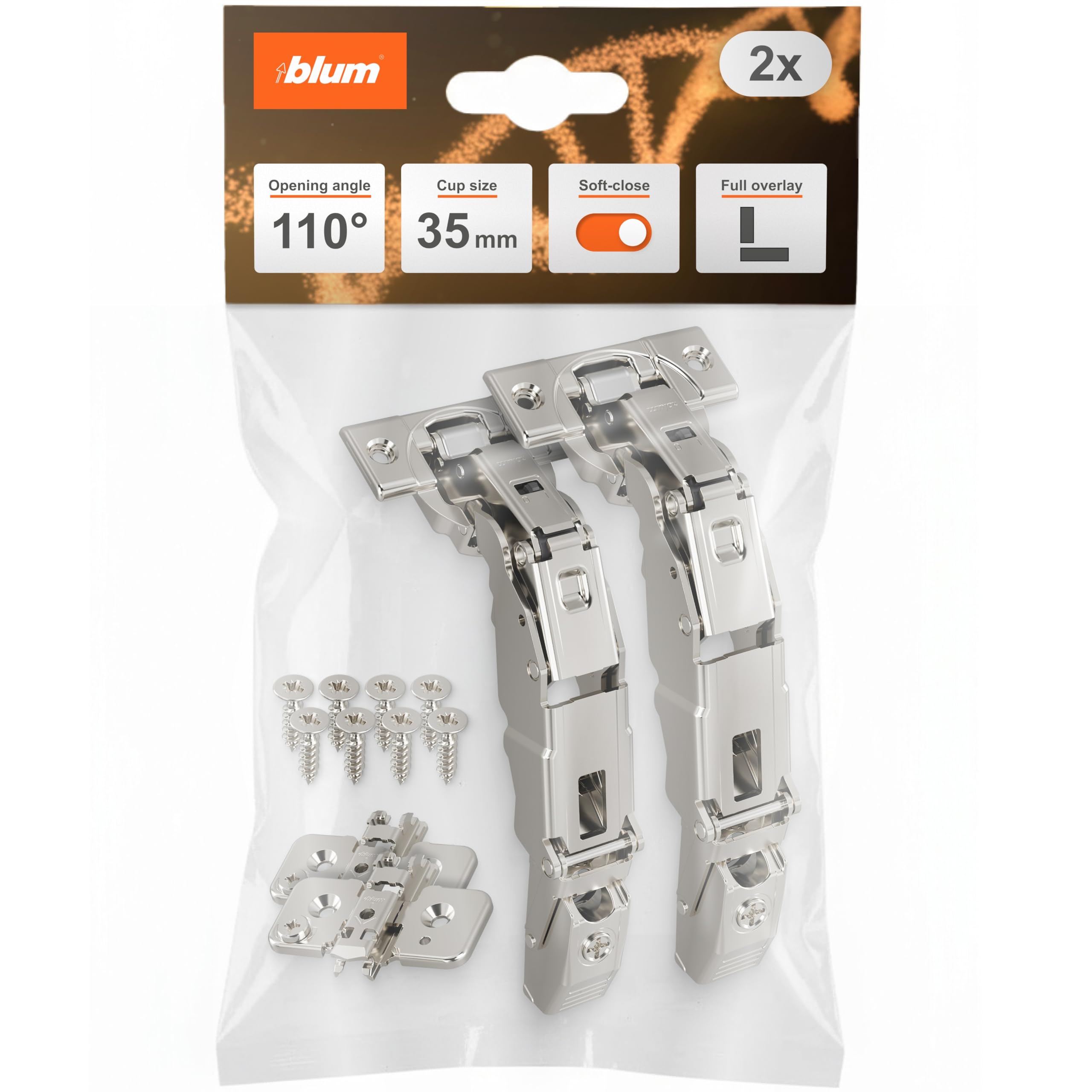 blum Clip top BLUMOTION 155° Wide-Angle Hinge I Cup Hinge 35 mm I Soft-Close, Foldable I Corner Application 0 mm Overlay for Pull-Out Drawers I 35 mm Cup Nickel-Plated I Cabinet Fitting Set