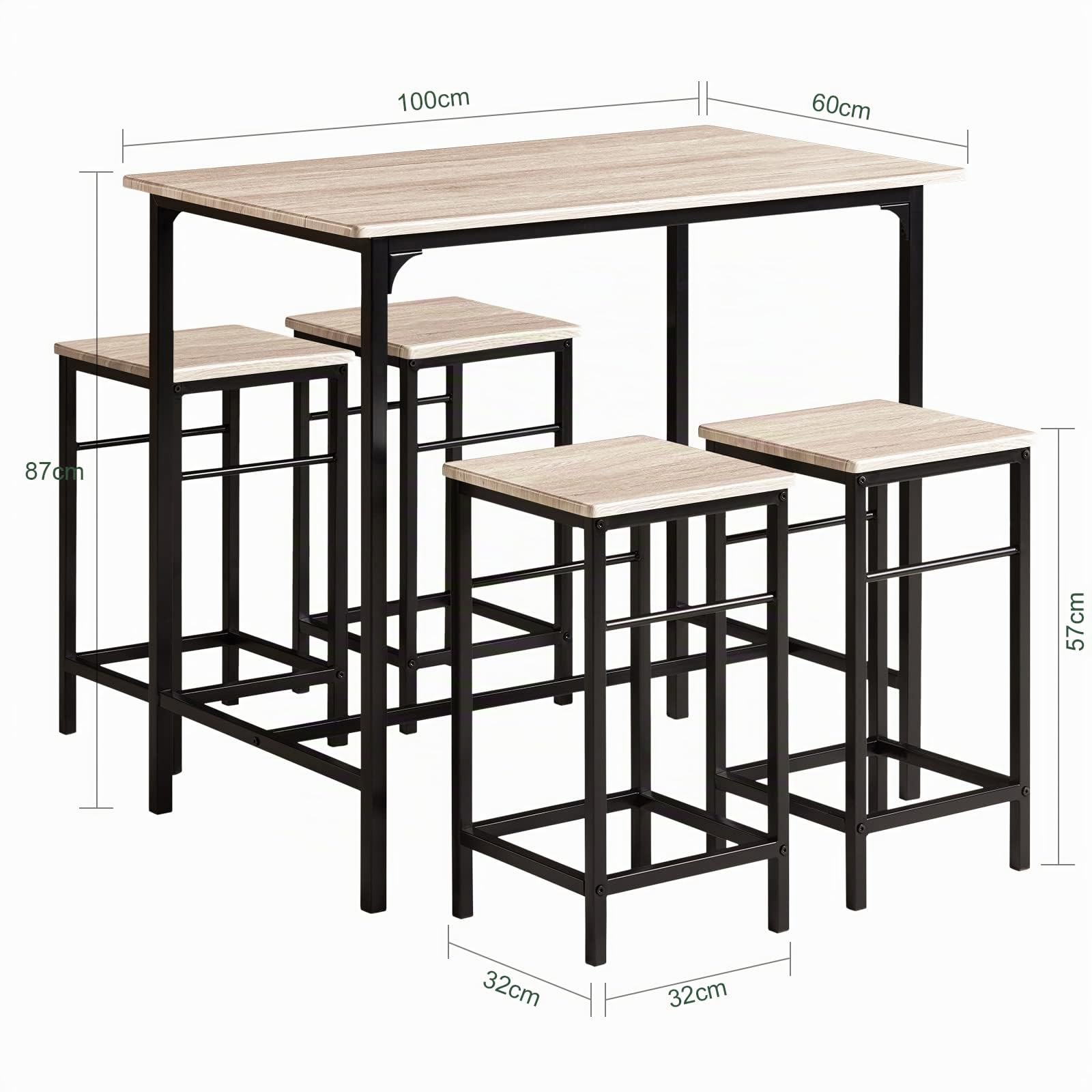 SoBuy tavolo alto con sgabelli, Tavolo da Bar con Sgabelli Salvaspazio 1 Tavolo + 4 Sedie per Cucina Piccola, Balcone Coperto e Bancone Bar da Casa, Stile Industriale, Nero 100x60x87 cm OGT11-N