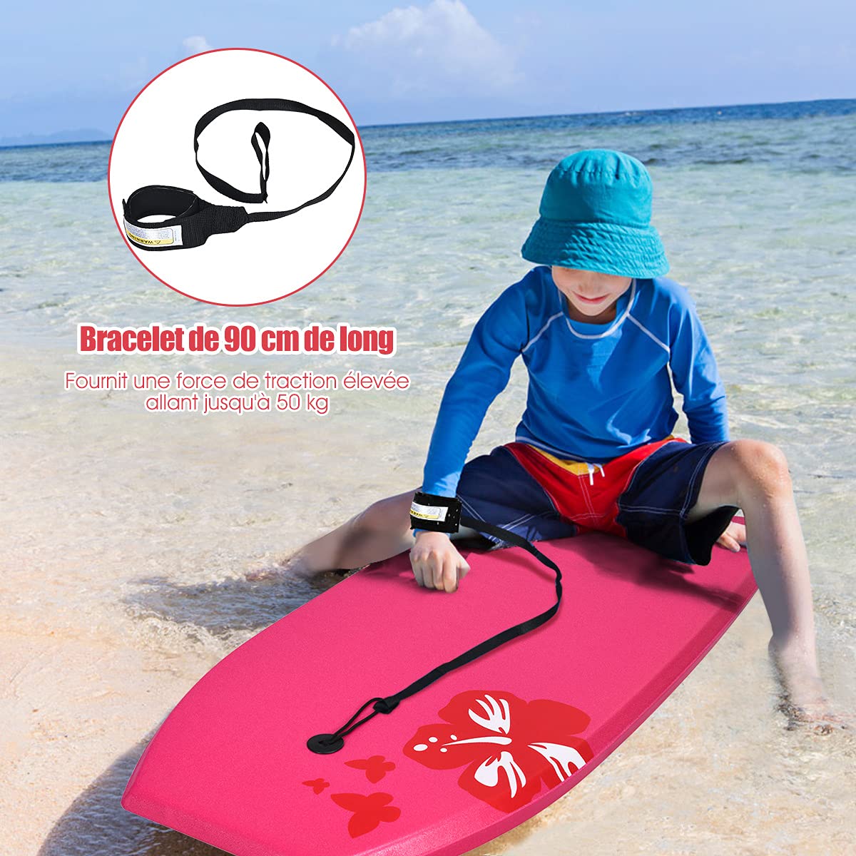 DREAMADE Planche de Surf en XPE et HDPE avec Bande Pratique et Corde à Pied, Bodyboard Planche avec Capacité de Charge de 85KG, pour Adultes et Enfants Plus de 14 Ans, 105X51X6CM