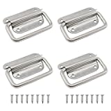 4 Pack Stainless Steel Wardrobe Handle, Foldable Boat Hatch Latch Cabinet Lifting Ring Pull Handle,Cabinet Pull Handle Accessories,Toolbox Door Chest Handle Medium