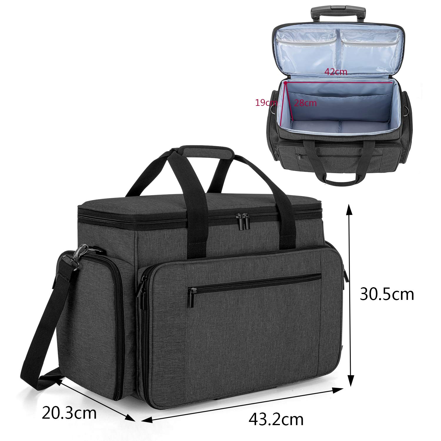 Luxja Sac de Machine à Coudre avec Chariot Détachable, Noir | Sac Machine à Coudre avec Coussin Amovible, Sacoche Machine à Coudre pour Accessoires de Coudre