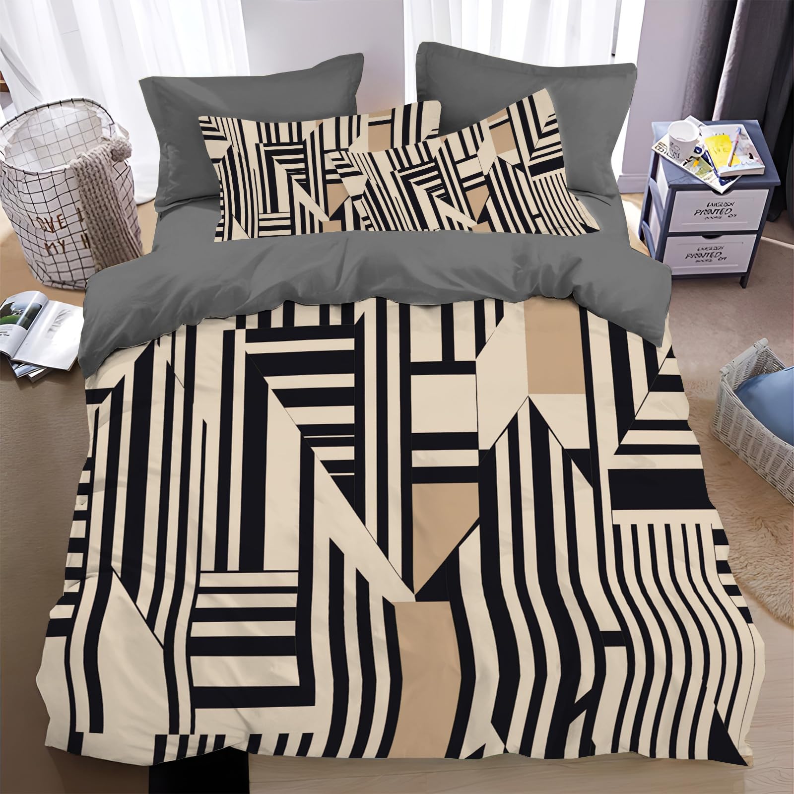 Housse de couette 240x260 cm géométrique avec ses 2 taies d'oreiller