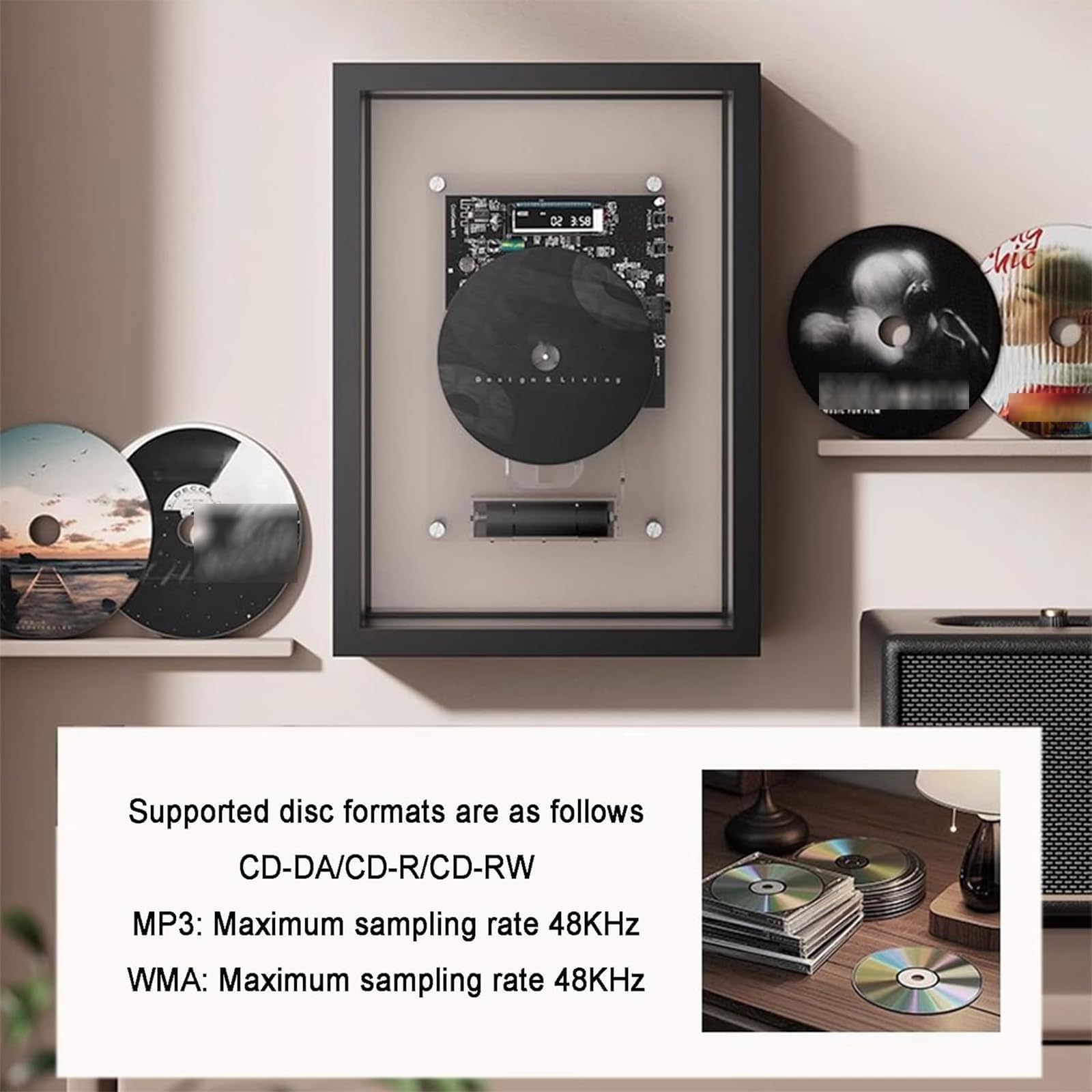 Odtwarzacz CD Bluetooth, muzyka, dekoracyjna ramka na zdjęcia z pilotem zdalnego sterowania, wyjście AUX, 2 opcje rozmieszczenia do dekoracji domu, biura i galerii