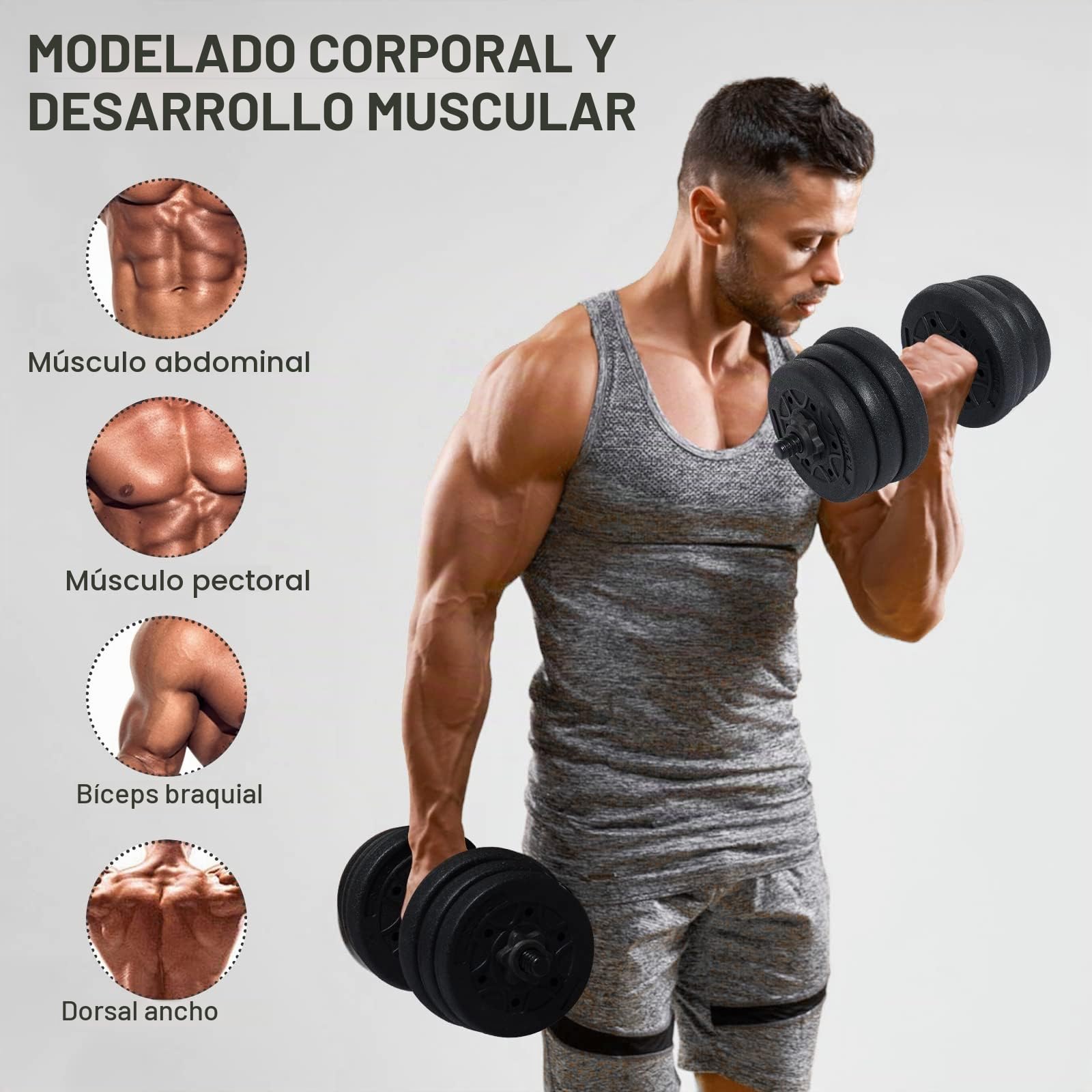 Juego de Mancuernas, Mancuernas Ajustables y Barra 2 en 1, con Barras Conexión y Discos 20KG, para Culturismo, Aptitud, Halterofilia, Ejercicios de Gimnasio Doméstico
