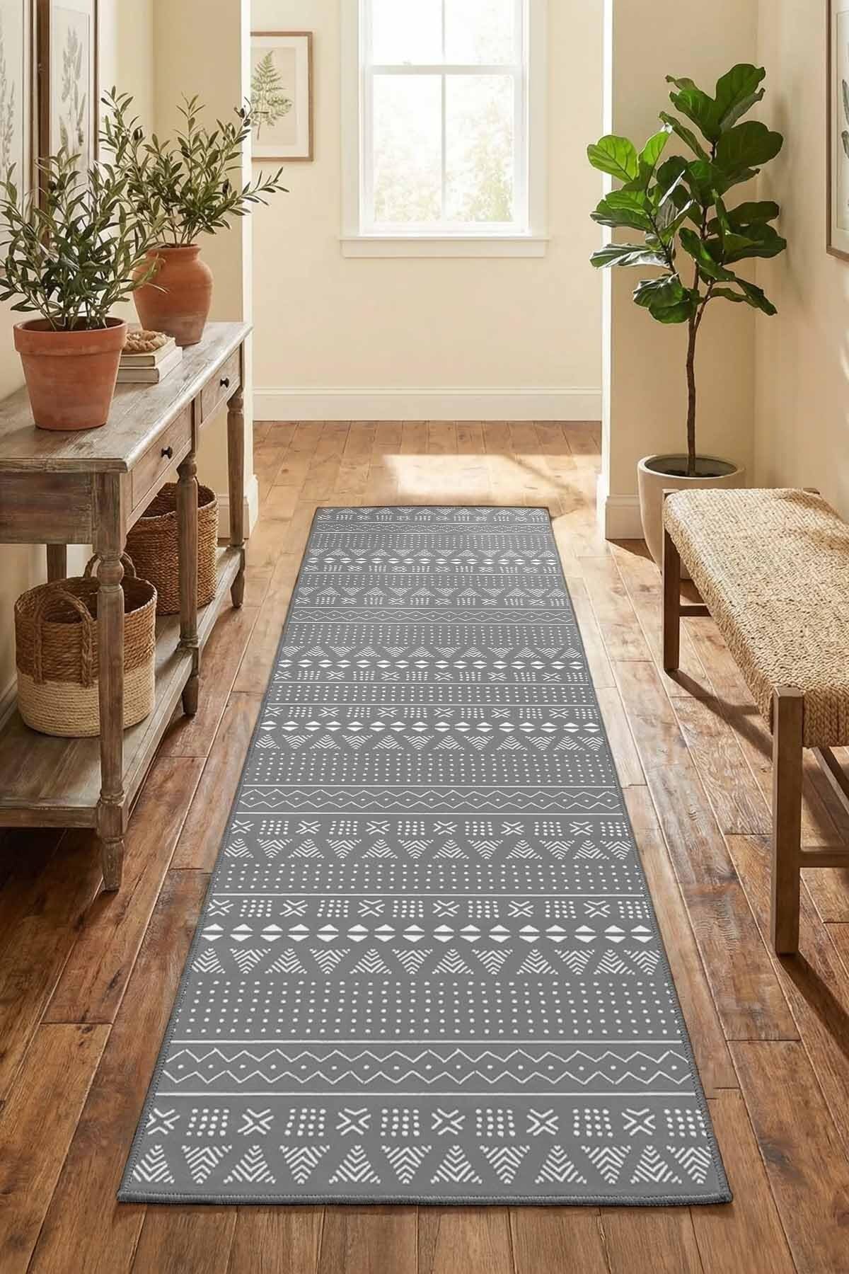 Monnhein Beyaz Gri Yolluk Süme - Yıkanabilir, Kaymaz Taban, Dijital Baskılı, Leke Tutmaz, İnce Hav, Modern Koridor, Mutfak, Antre ve Salon için Dekoratif Yolluk