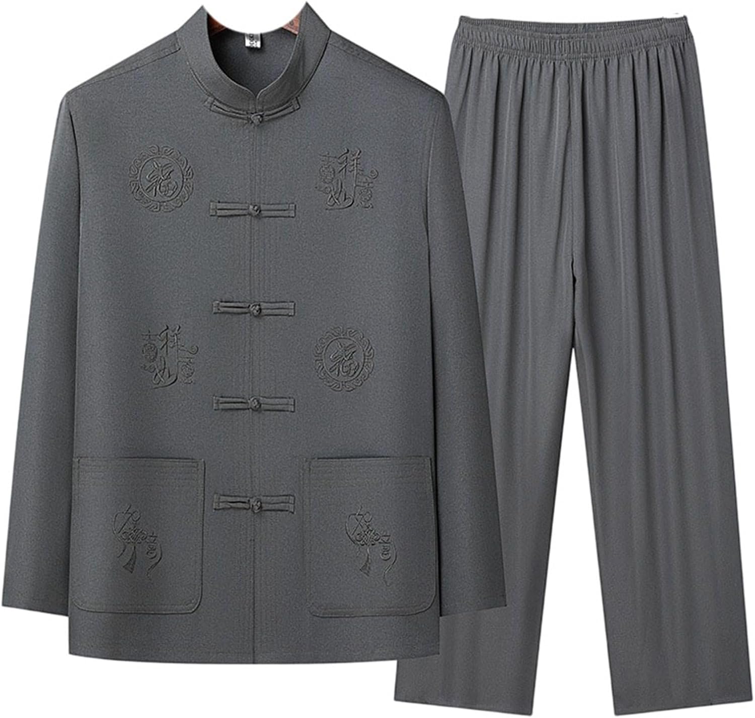 Men's Chinese Style Long Sleeve Shirt Summer Tang Suit Set