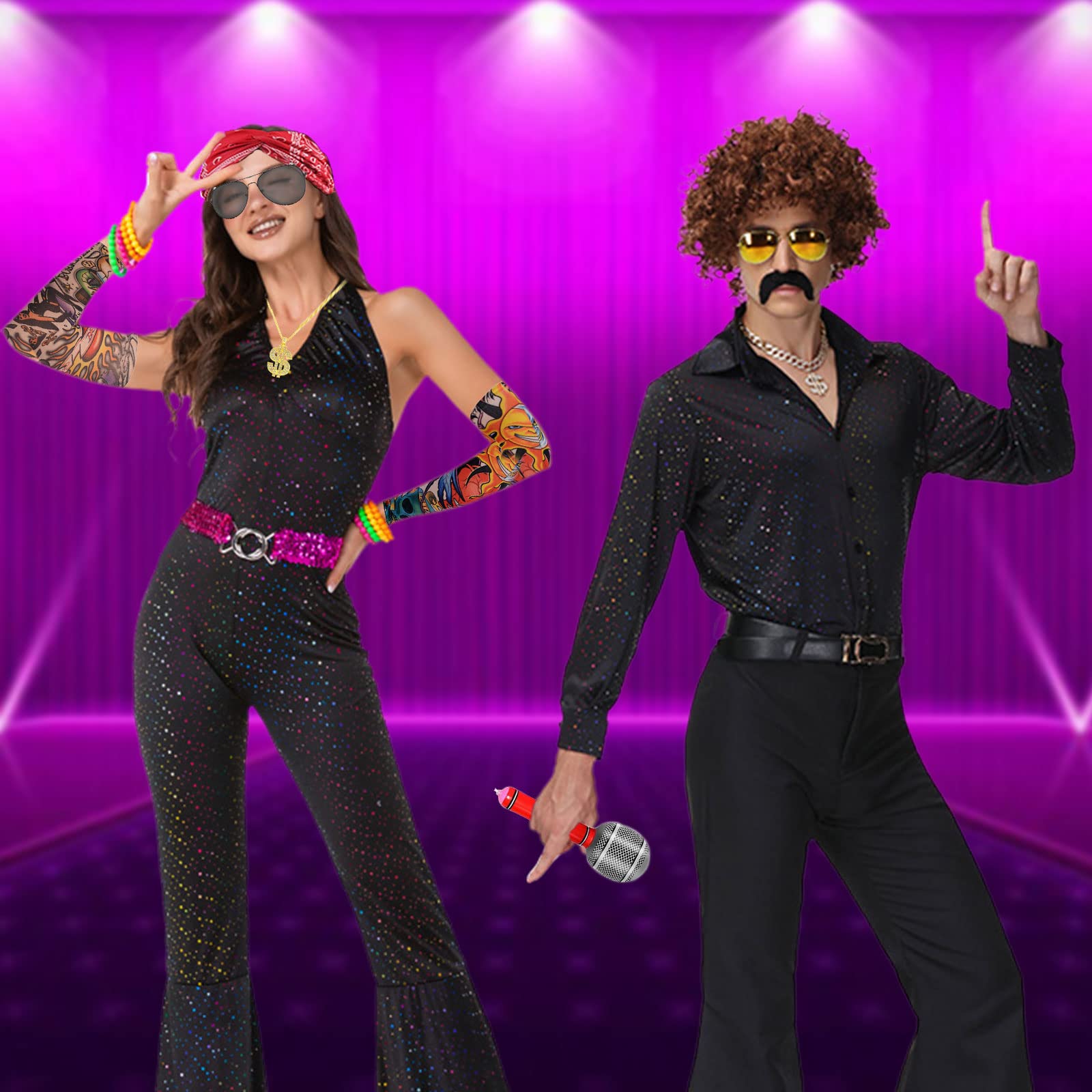 TSHAOUN 6 Pcs Punk Rocker Party Kit, Gothic Kit, 70s 80s 90s Disco Costume Accessories, Inflatable Microphone - Image 4