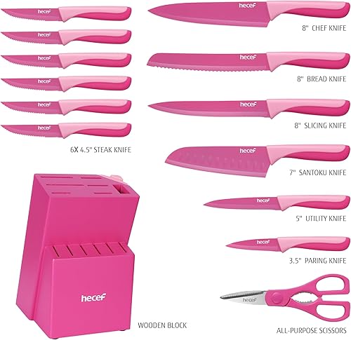 Miniatura 2 de hecef Juego de cuchillos de cocina de 15 piezas con bloque de madera afilado integrado, apto para lavavajillas, juego de bloques de cuchillos de