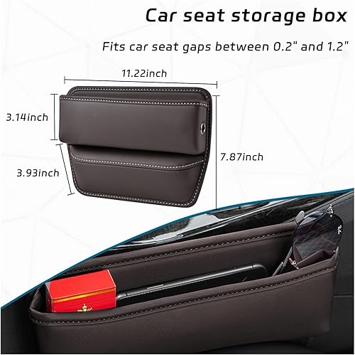 Miniatura 2 de Dickno Organizador de espacio para asiento de automóvil, relleno de cuero para asiento delantero con orificio de carga, caja de almacenamiento de